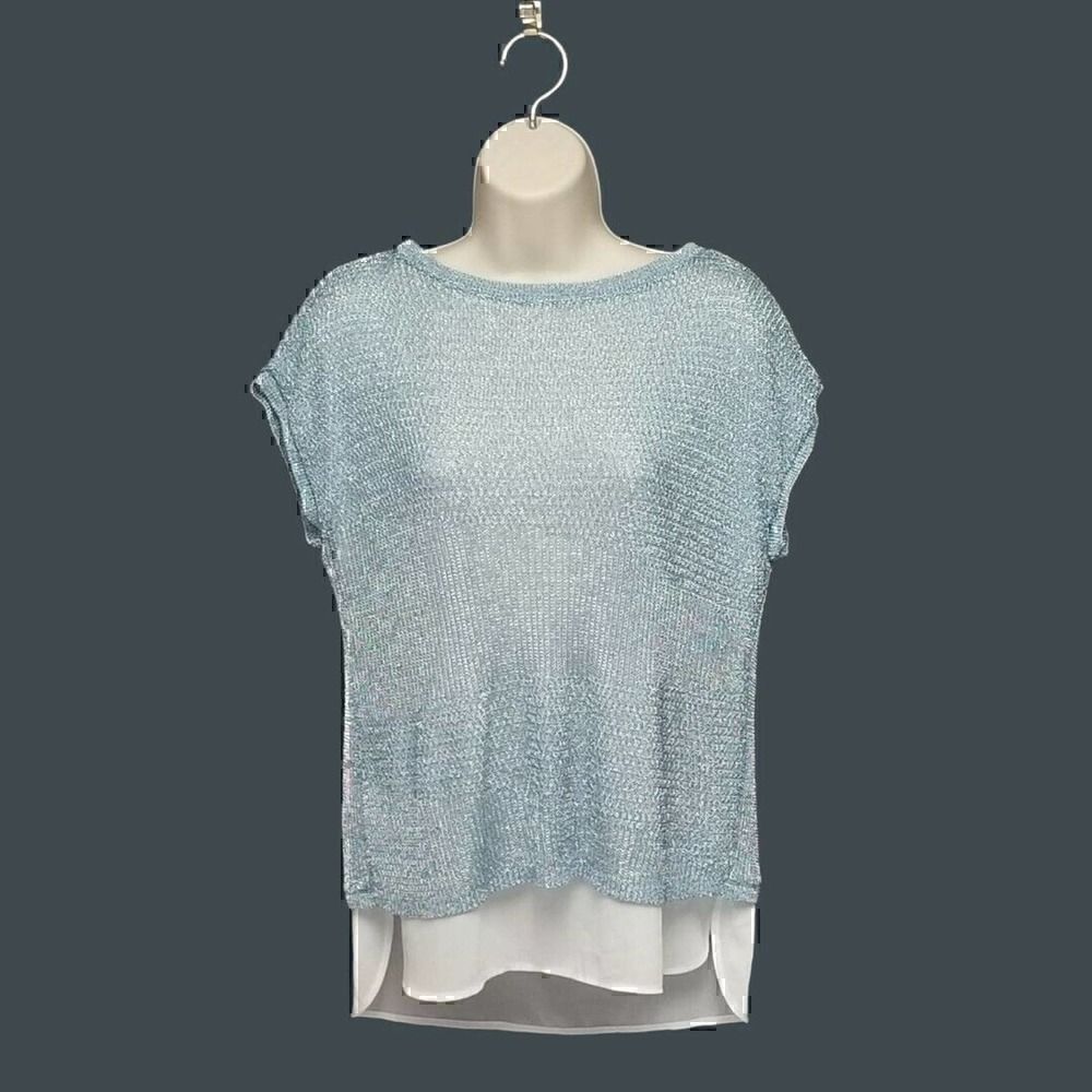 Chico's Blue Knit Double Layered Cap-Sleeve/Casual Tank Top size 0(US S/4)